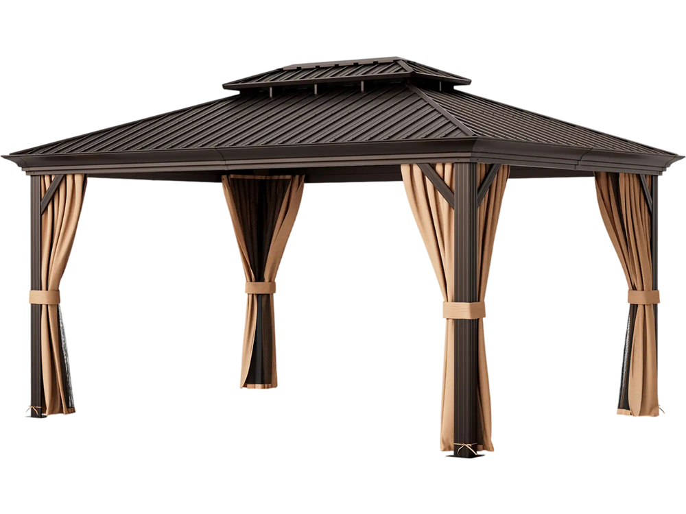 12' x 16' double-roof hardtop gazebo with galvanized steel roof and detachable curtains, ideal for outdoor gatherings.