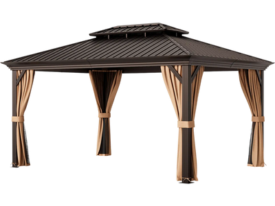 Costway 12' x 16' Double-Roof Hardtop Gazebo Galvanized Steel Roof 13689452 New