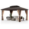 Double-roof hardtop gazebo with galvanized steel roof, featuring detachable curtains and a spacious seating area for.
