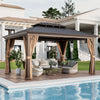 Double-roof hardtop gazebo with galvanized steel roof, featuring curtains and netting, ideal for outdoor relaxation by.