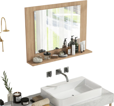 Costway Rectangle Bathroom Mirror w/ Shelf Wood Frame Brown 23.5