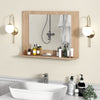 Rectangle bathroom mirror with shelf in brown wood frame, featuring high-definition glass, ideal for stylish storage.