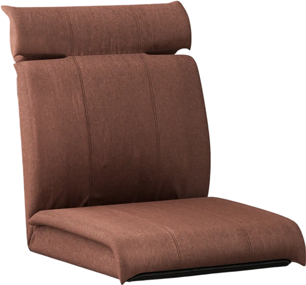 Brown folding floor chair with 14-position adjustable backrest and 5-position headrest, perfect for lounging and.