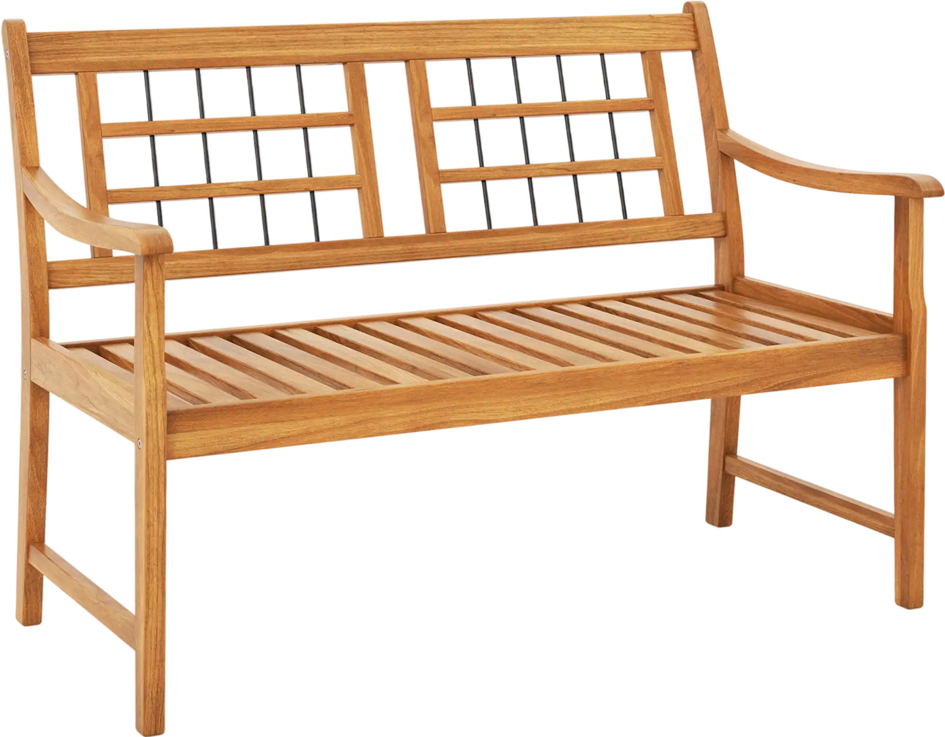 Costway Patio Acacia Wood Outdoor Bench Curved Armrests Slatted Seat Backrest 31862754 New