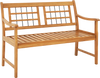 Patio Acacia Wood Bench with Curved Armrests Slatted Seat and Backrest