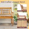 Patio acacia wood loveseat bench featuring curved armrests, slatted seat, and ergonomic backrest for outdoor comfort.