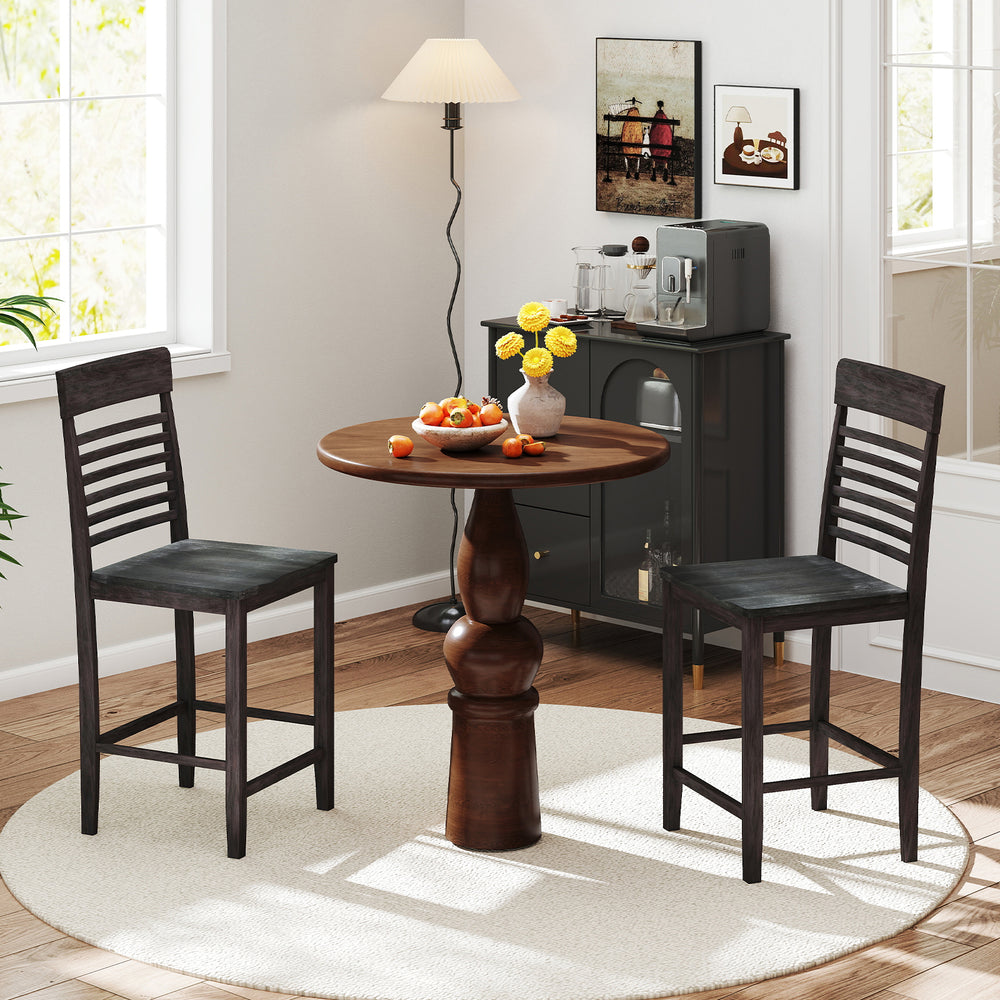 Dining chair set of 2 with gray solid wood frame and footrests, perfect for dining rooms and kitchens.