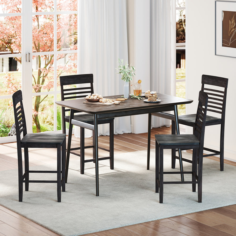 Dining chair set of 2 with gray solid wood frame and footrests, ideal for dining rooms and kitchens.
