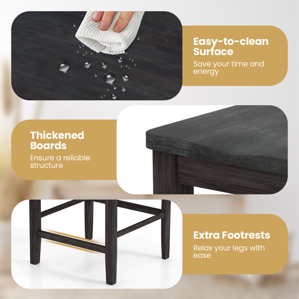 Dining chair set of 2 with footrests, solid rubber wood frame, and easy-to-clean surface for dining rooms and kitchens.
