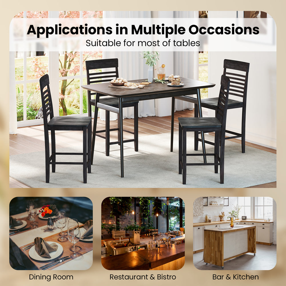 Dining chair set of 2 in gray with footrests, solid wood frame, ideal for dining rooms and kitchens.