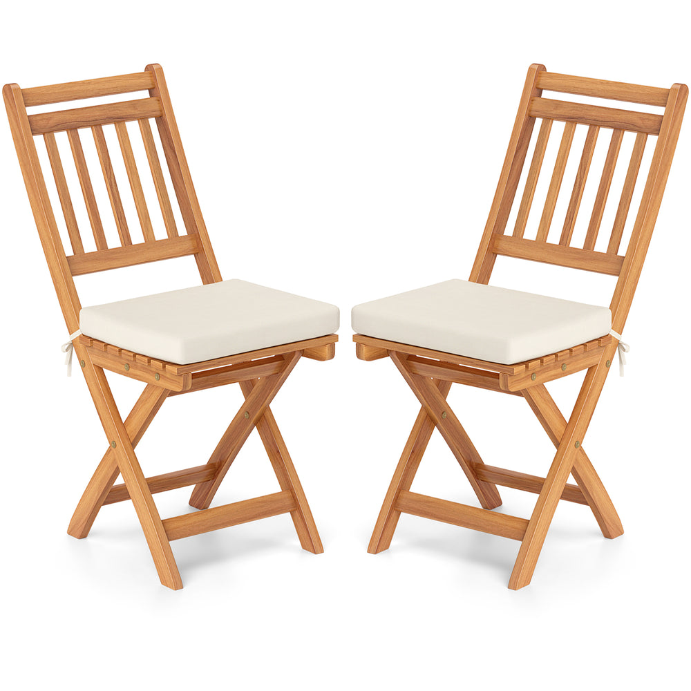 Patio Folding Chairs Set of 2 with Soft Seat Cushion-B - Gallery View 1 of 4