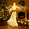 5.2 feet pre-lit Christmas angel with halo and wings, featuring 180 warm white LED lights for festive outdoor decor.