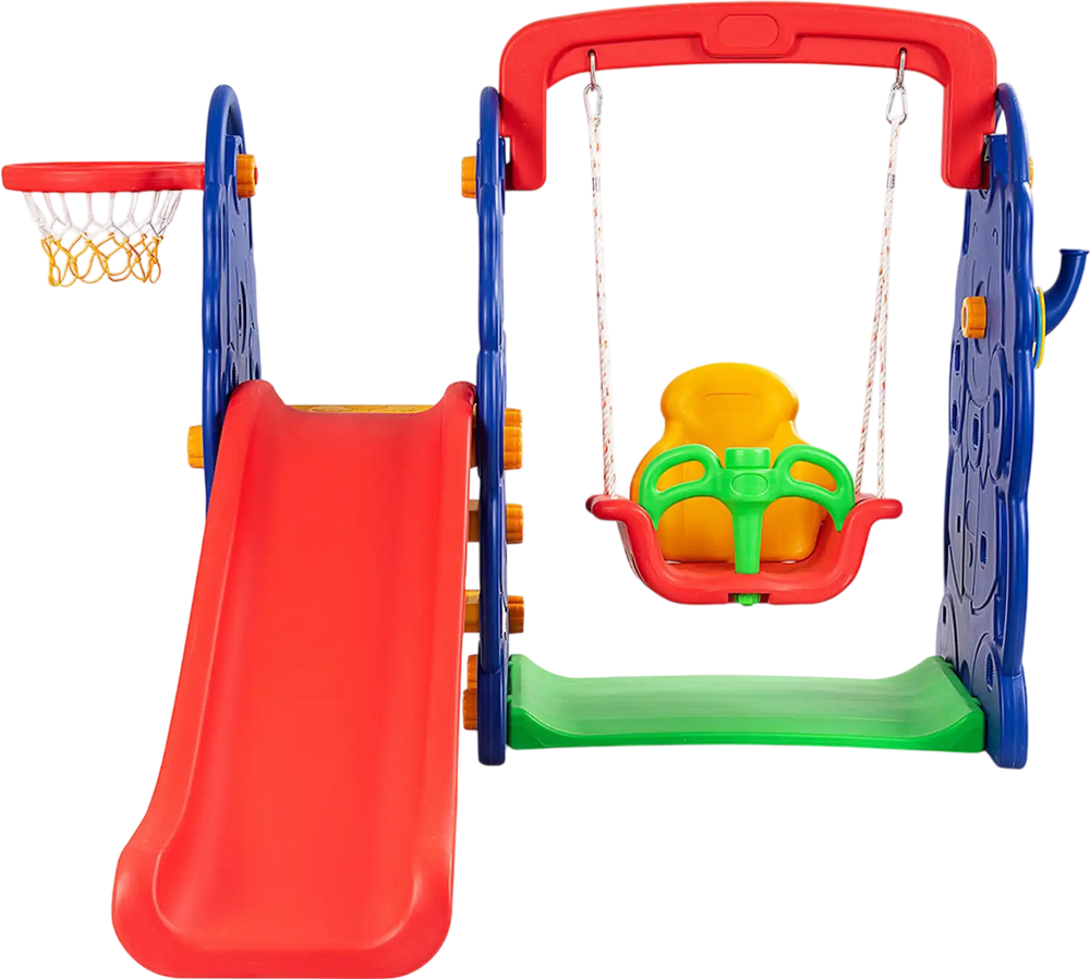 3-in-1 Junior Children Freestanding Design Climber Slide Swing Seat Basketball Hoop