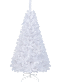 5 ft white artificial PVC Christmas tree with a durable metal stand, ideal for indoor and outdoor holiday decoration.