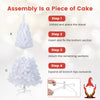 5 ft white artificial PVC Christmas tree assembly steps with a durable metal stand for indoor and outdoor decoration.