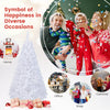 5 ft white artificial PVC Christmas tree showcasing its festive charm in a joyful holiday gathering setting.