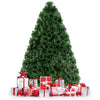 3-foot fiber optic artificial Christmas tree with PVC needles and LED lights, surrounded by festive red and silver.