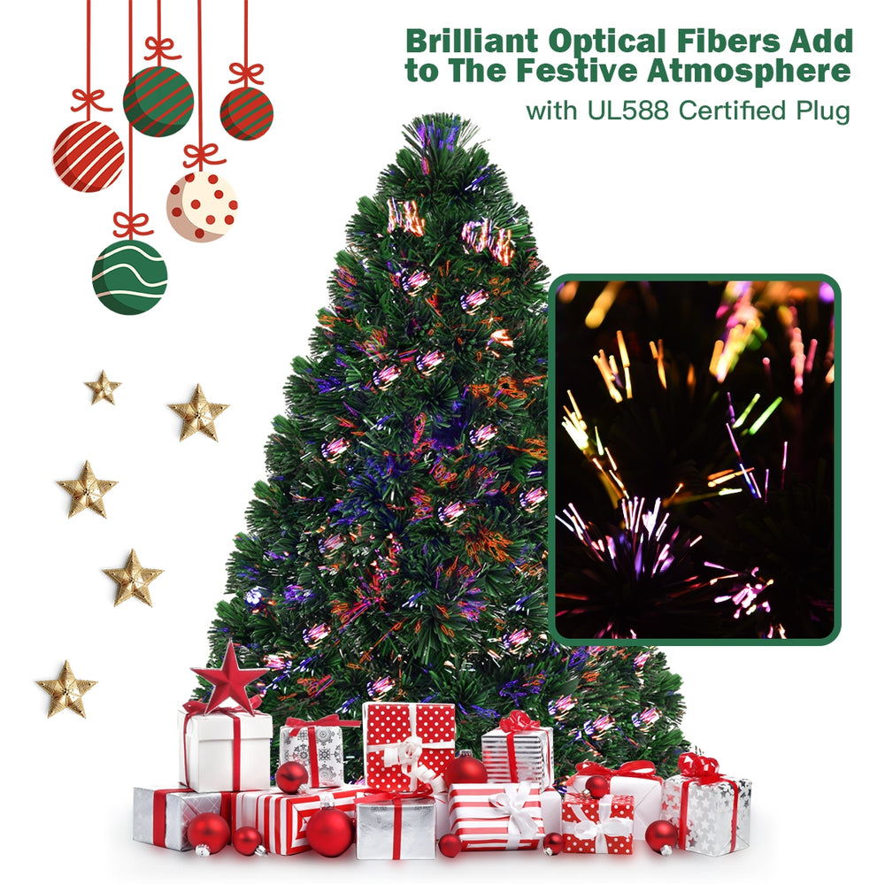 3-foot fiber optic artificial Christmas tree with energy-saving LED lights, featuring vibrant colors for festive indoor.