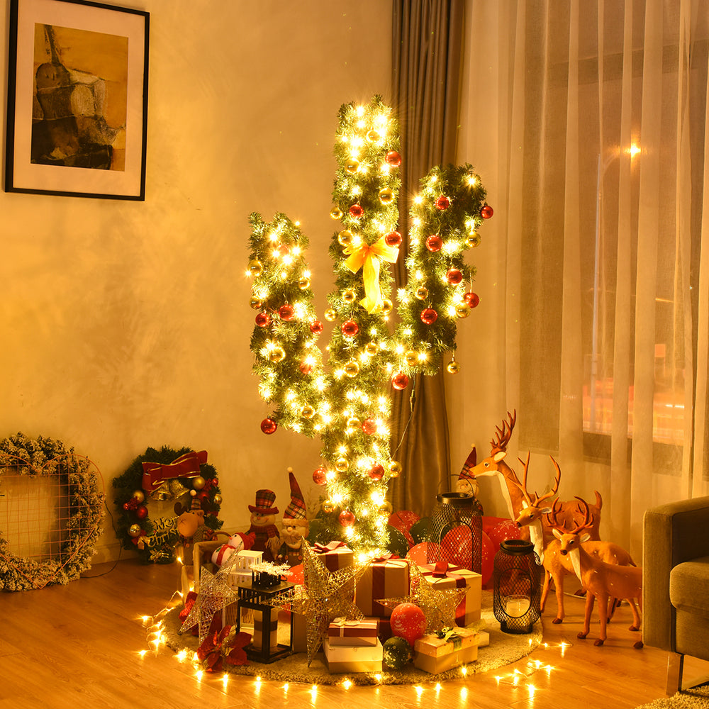 5 Feet Artificial Cactus PVC Christmas Tree with LED Lights and Ball Ornaments-5 ft - Gallery View 1 of 10