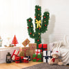 6 feet artificial cactus Christmas tree with LED lights and ball ornaments, decorated with gifts for a festive.