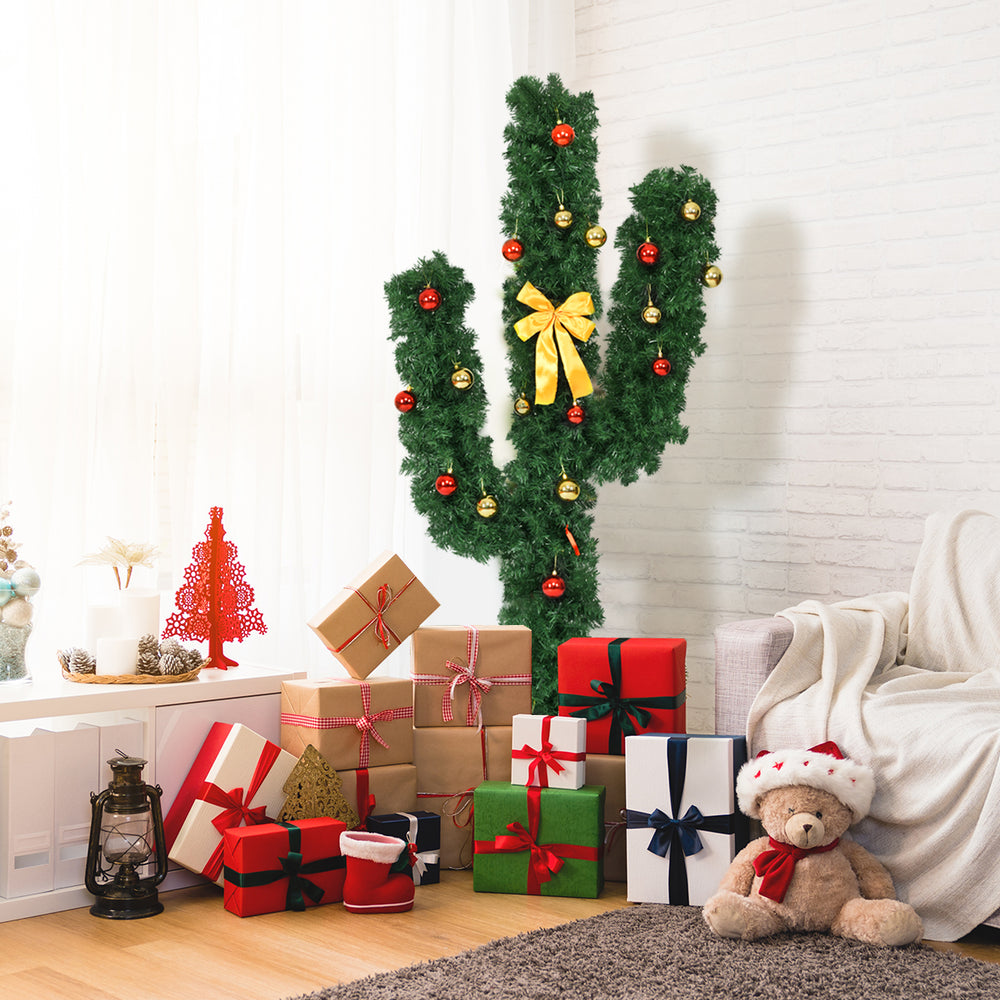 6 Feet Artificial Cactus PVC Christmas Tree with LED Lights and Ball Ornaments-6 ft - Gallery View 1 of 10