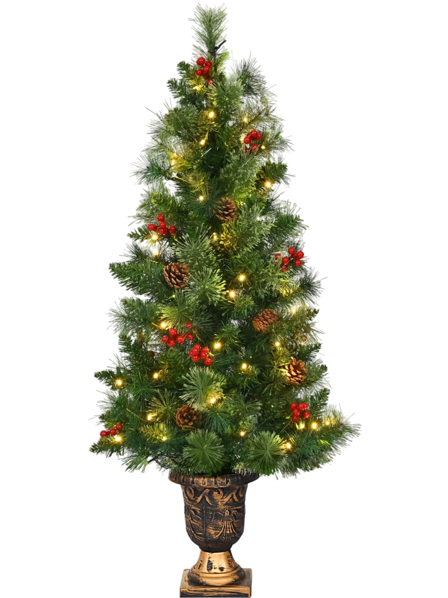 Costway LED Christmas Tree with Red Berries Pine Cones 01365249 New
