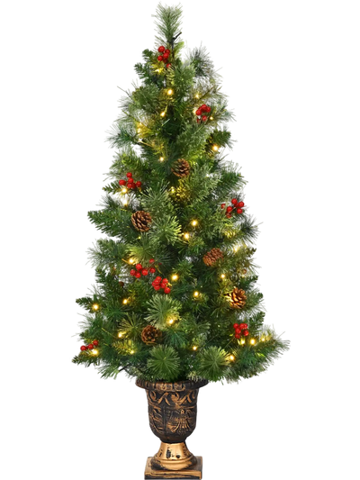 Costway LED Christmas Tree with Red Berries Pine Cones 01365249 New