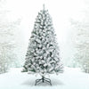 Snow-flocked 6 feet artificial Christmas tree with 600 branch tips and a sturdy metal stand, perfect for festive decor.