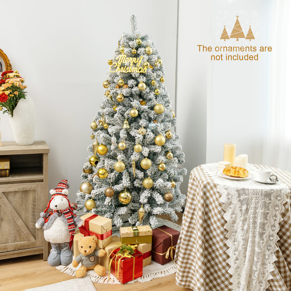 6 Feet Artificial Snow Decorated Flocked Hinged Christmas Tree with Metal Stand - Gallery View 1 of 11