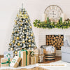 6 feet flocked Christmas tree with snow-covered branches and presents, perfect for festive home decoration.