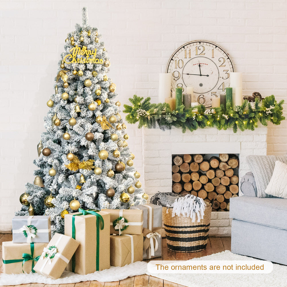 7.5 Feet Snow Flocked Hinged Artificial Christmas Tree without Lights - Gallery View 1 of 11
