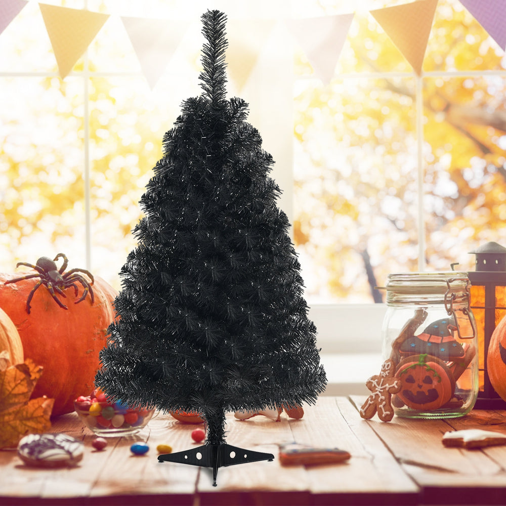 3 Feet Unlit Artificial Christmas Halloween Mini Tree with Plastic Stand-Black - Gallery View 1 of 10