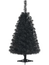 Black 3-foot unlit artificial Christmas and Halloween mini tree with 116 branch tips and triangular plastic stand.