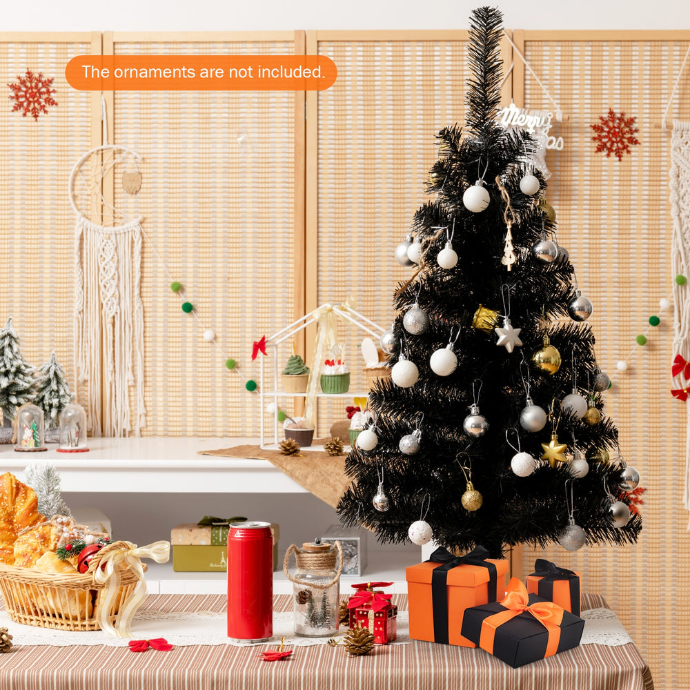 Black 3 feet unlit artificial Christmas Halloween mini tree with 116 branch tips, ideal for festive decorations.