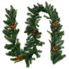 9FT pre-lit artificial Christmas garland showcasing a lush design with red berries and pine cones, ideal for festive.