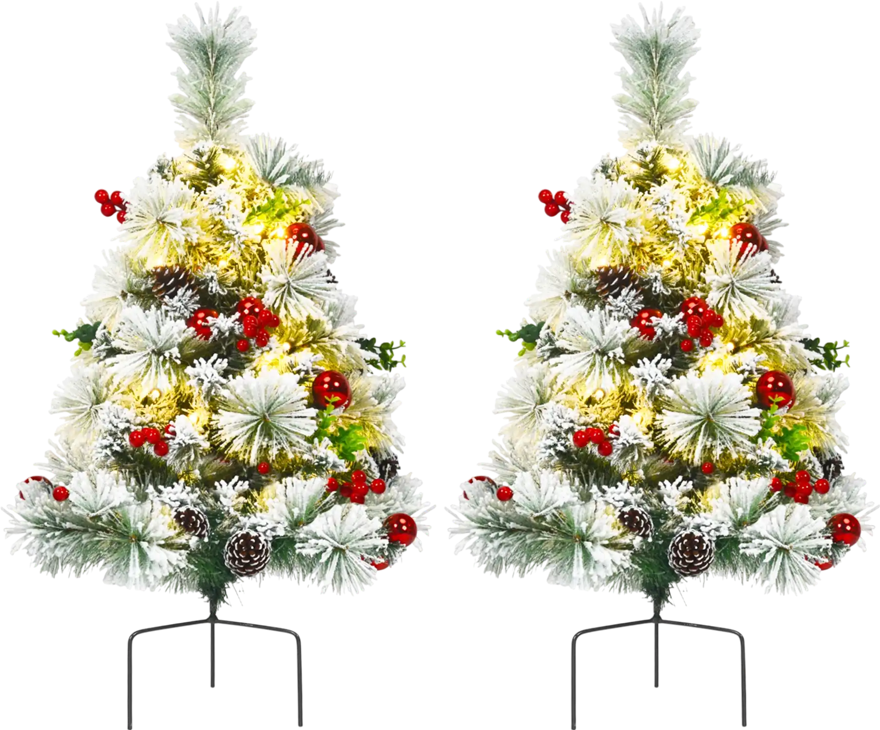 Costway Set of 2 Pre-lit Flocked Christmas Pathway Trees 2' Battery Powered 17634809 New
