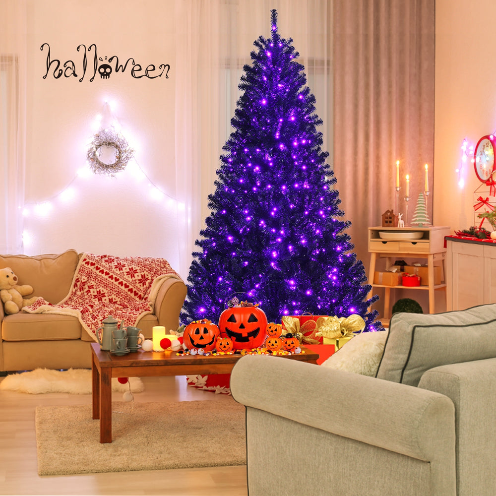 Black Artificial Christmas Halloween Tree with Purple LED Lights-7 ft - Gallery View 1 of 12