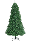 7' artificial hinged Christmas tree with remote-controlled color-changing LED lights, ideal for festive decoration.