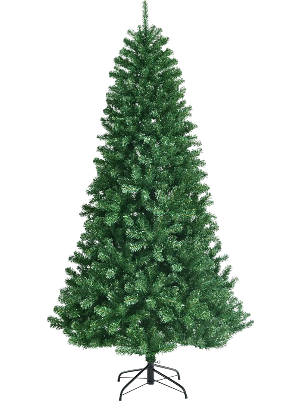 7' artificial hinged Christmas tree with remote-controlled color-changing LED lights, ideal for festive decoration.