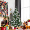 Snow flocked Christmas tree with realistic 818 branch tips, red berries, and 250 LED lights, creating a festive.