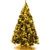 Snow flocked 6 ft Christmas tree with 250 warm white LED lights, red berries, and pine cones for festive decoration.