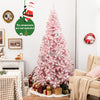 7.5 feet flocked Christmas tree with 450 warm white LED lights, perfect for festive home decoration during the holidays.