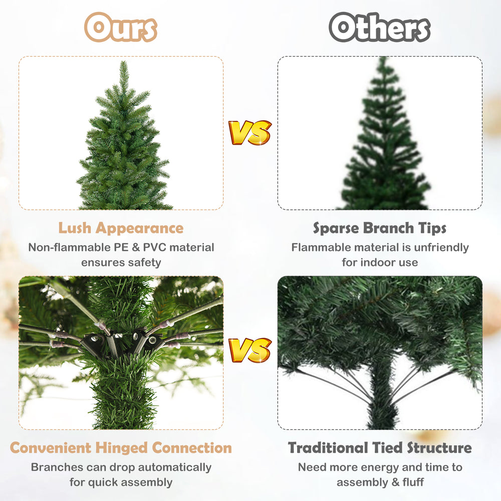 7.5 feet pre-lit artificial Christmas tree with lush branch tips, warm white and multi-color LED lights for festive.