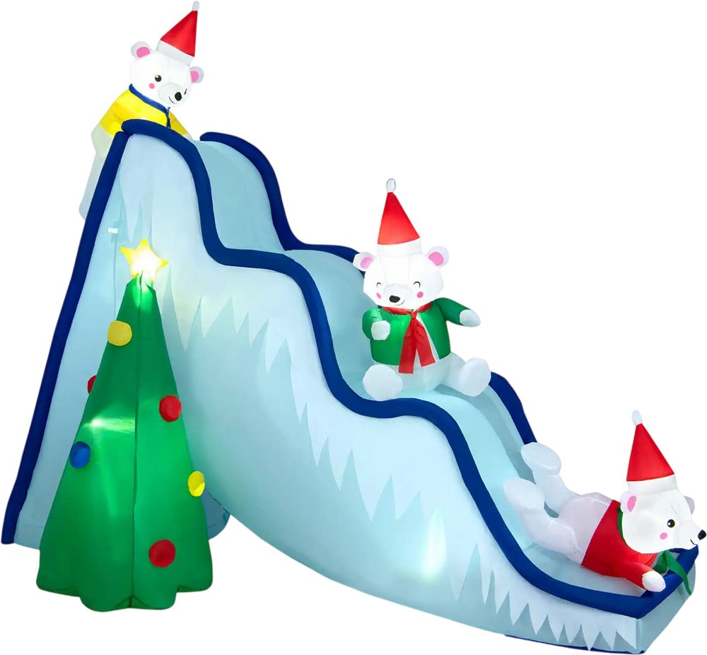 9 Feet Inflatable Polar Bear Slide Scene Decoration with LED Lights