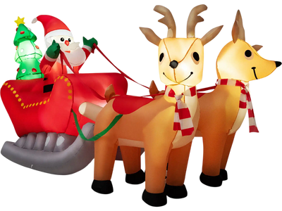 Costway 7.2' Christmas Inflatable Santa on Sled w/ 2 Reindeer LED Lights 03945127 New