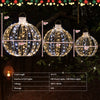 Three pack of golden Christmas LED light balls in various sizes, featuring 180 warm and 180 white lights for festive.
