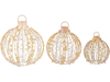 Set of three golden Christmas LED light balls with bead strings, featuring 180 warm and white lights for festive.