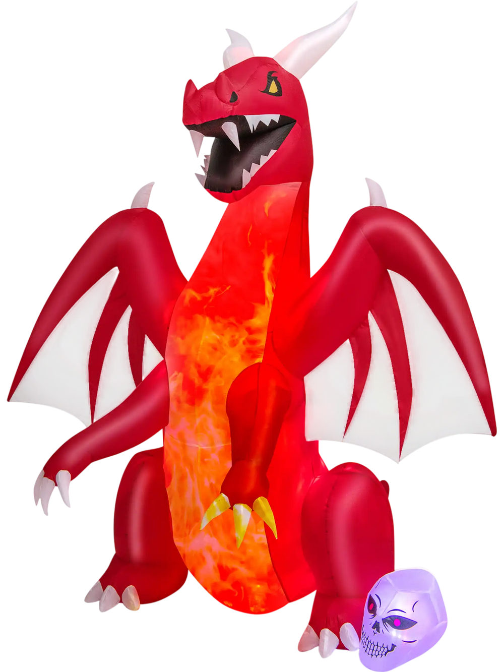 8 Feet Halloween Inflatables Blow-up Red Dragon with Wings Skull