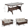 Hand-woven rattan outdoor sofa set with dining table, featuring padded cushions and sturdy steel frame for comfort and.