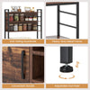 Coffee bar cabinet features a heavy-duty metal frame, adjustable foot pads, and convenient handle for easy access.